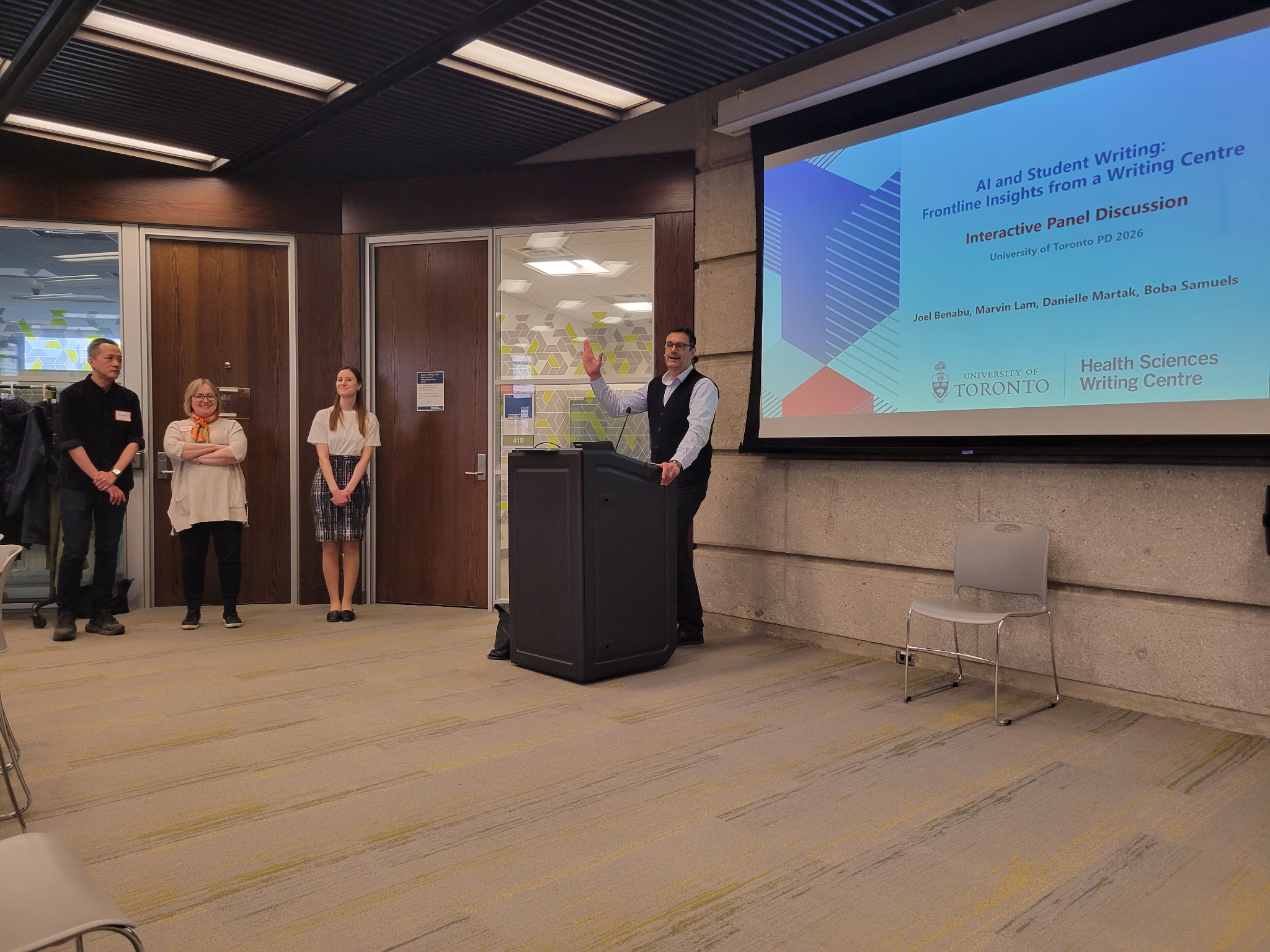 Dr. Joel speaking on Generative AI and student writing at the University of Toronto